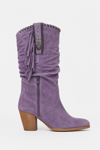 Bottes Western en Daim Violet à Franges Mi-Mollet