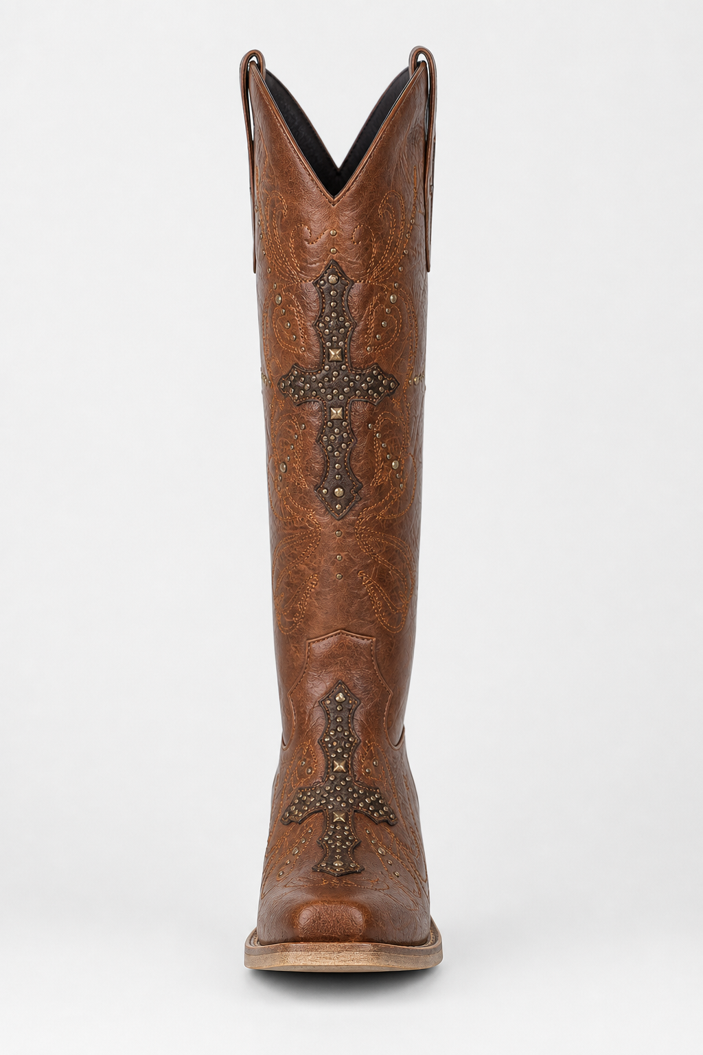 Bottes Santiags Marron à Croix Brodées et Rivets