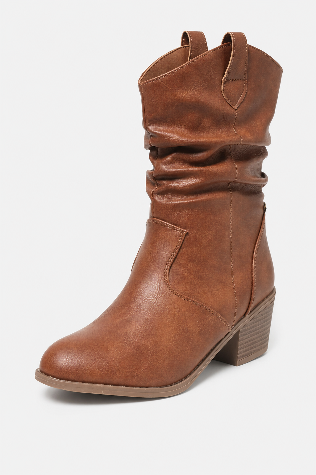 Bottes Santiags Froncées en Similicuir Camel