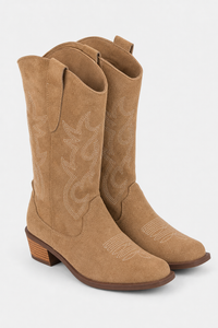 Bottes Santiags en Daim Camel à Motifs Brodés