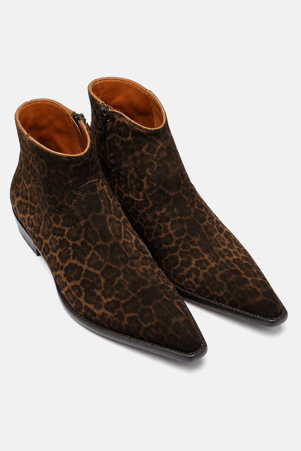 Bottines Santiags en Daim Marron à Imprimé Léopard