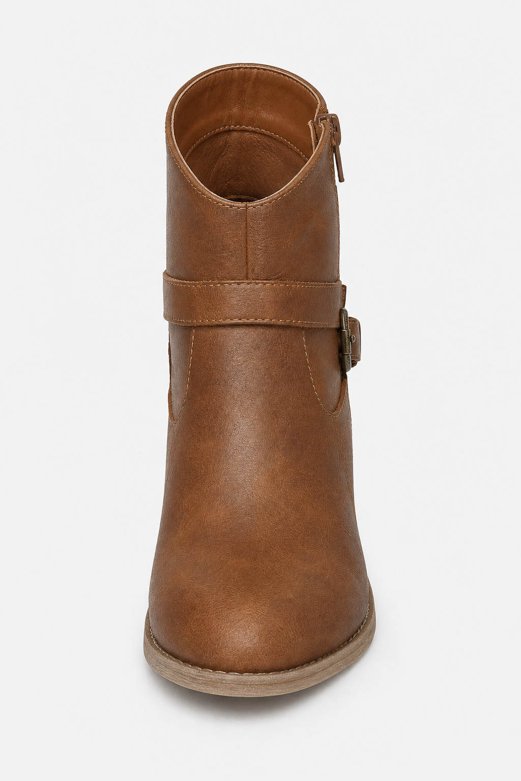 Bottines en Similicuir Marron Style Western à Boucle