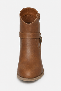 Bottines en Similicuir Marron Style Western à Boucle