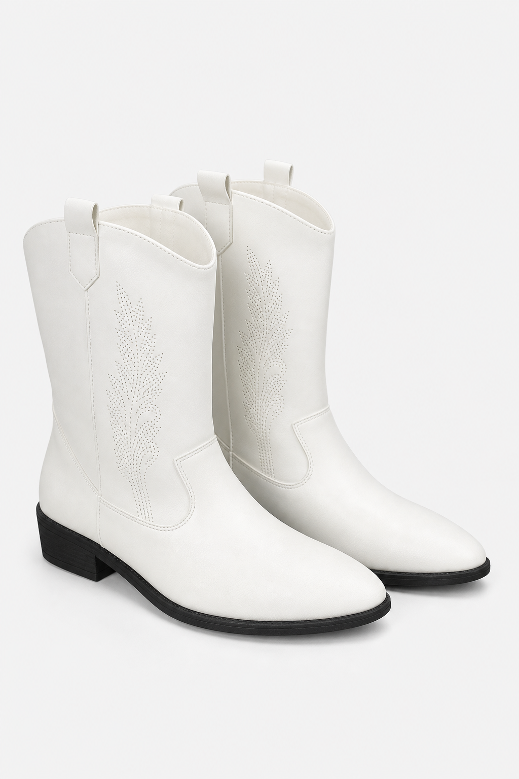 Bottes de Cowboy Blanches Mi-Mollet à Motifs Brodés