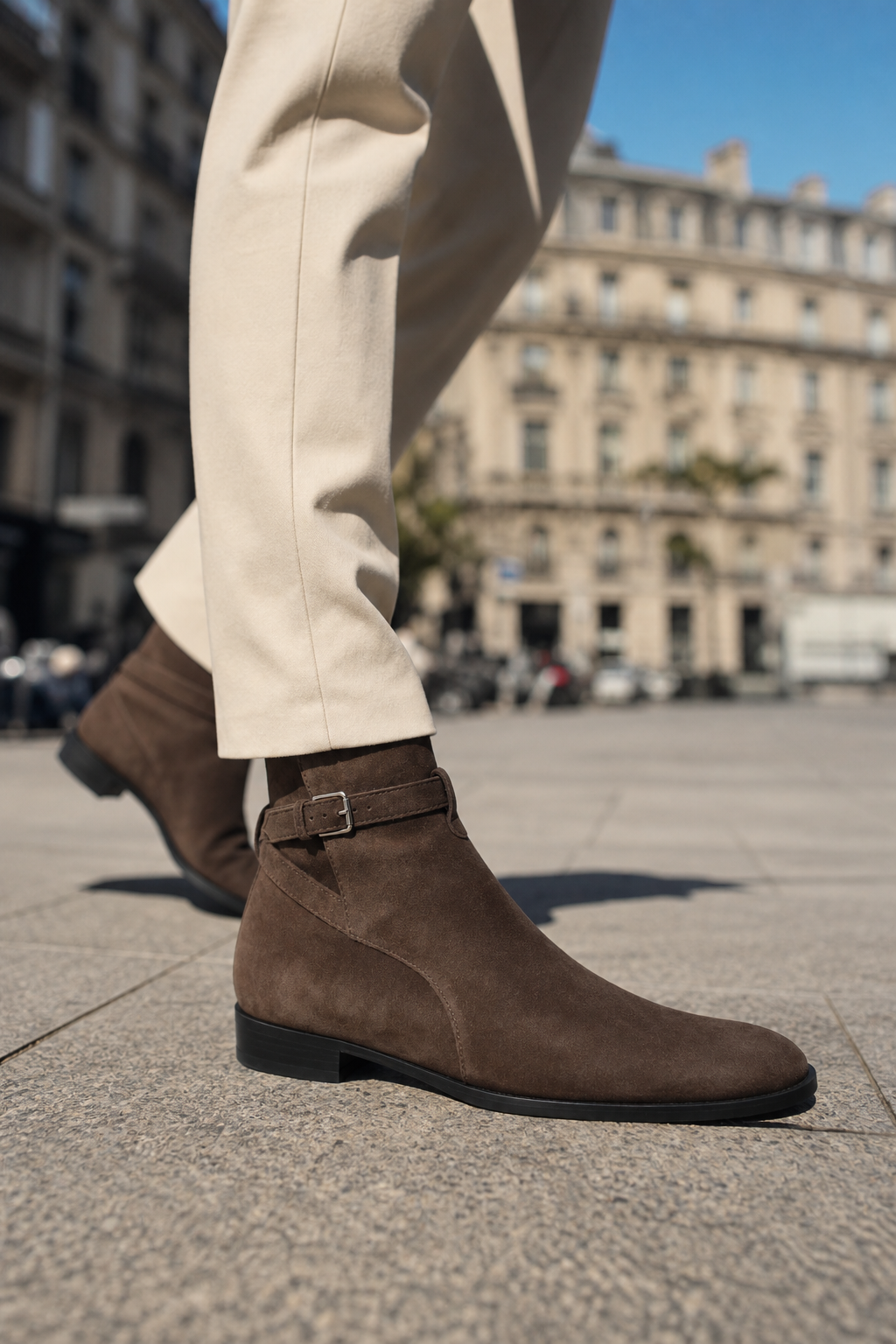 Bottine Homme en Daim Marron à Bride Bouclée