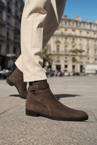 Bottine Homme en Daim Marron à Bride Bouclée