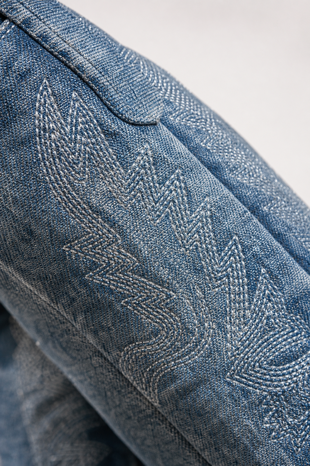 Bottes Santiags en Denim Bleu Délavé Brodées à Talon de 5 cm