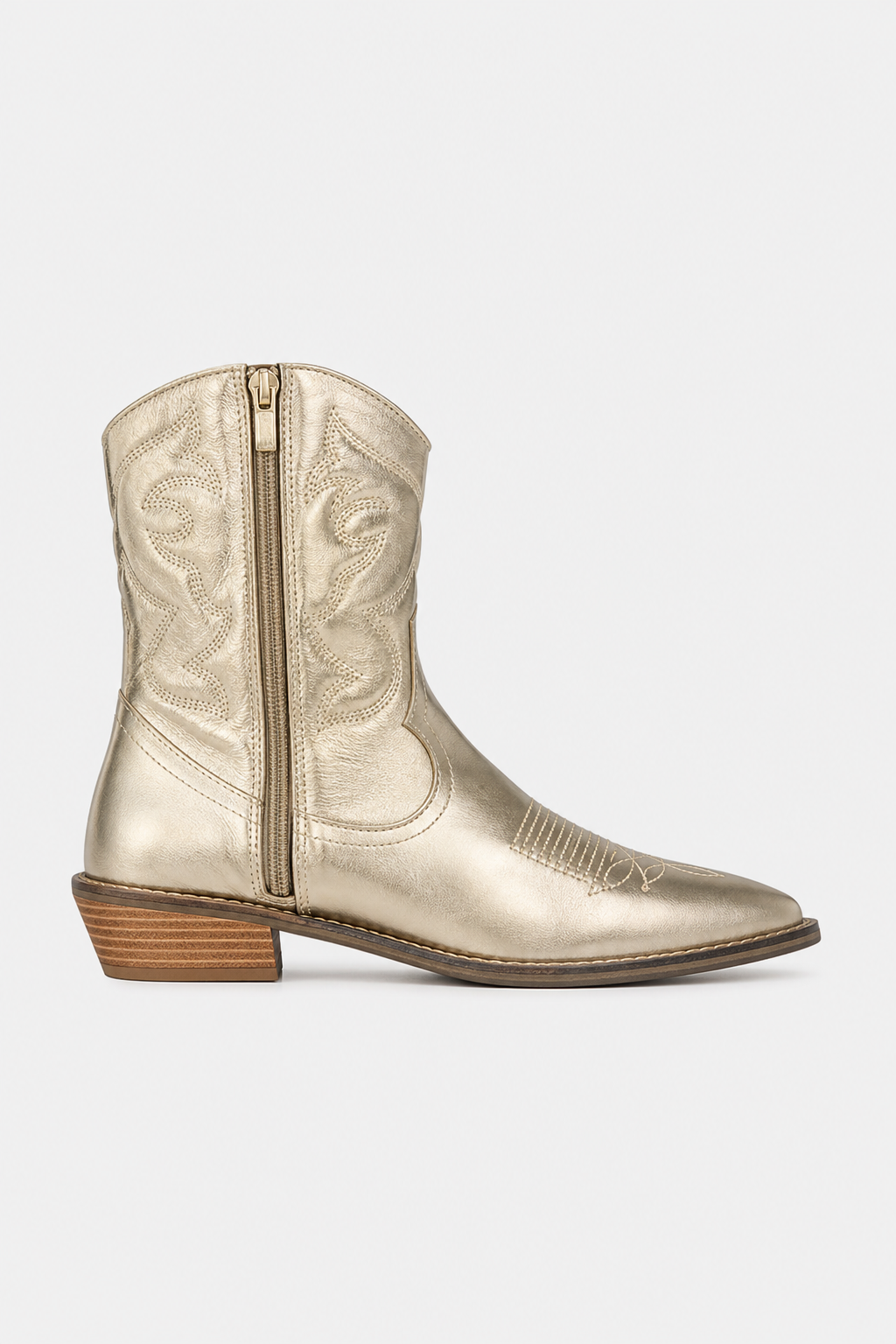 Bottes Santiags Dorées Métallisées à Broderies
