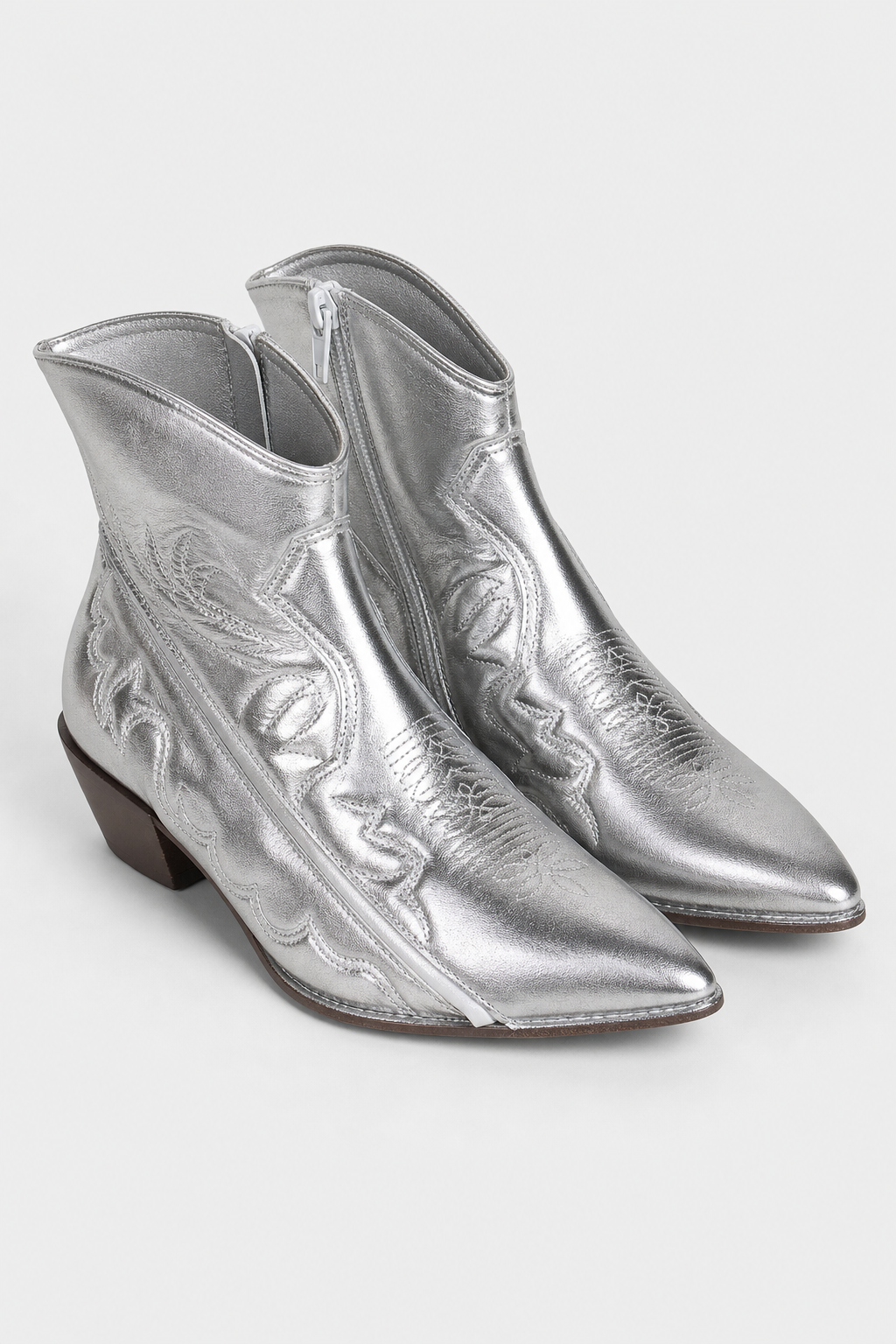 Bottes Santiags Argentées Métallisées à Broderies