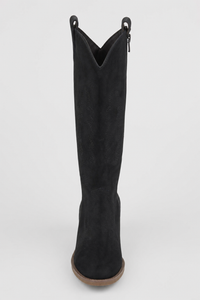 Bottes Santiags Hautes en Daim Noir Brodé