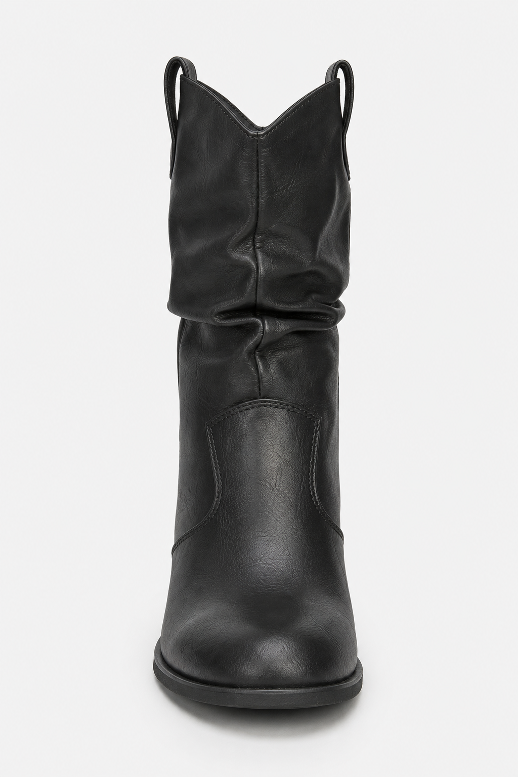 Bottes en Similicuir Noir Froncées à Talon Carré