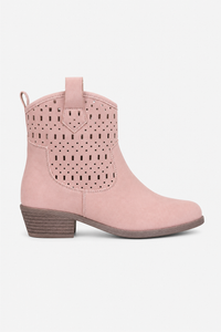 Bottines Western en Daim Rose Poudré Perforées