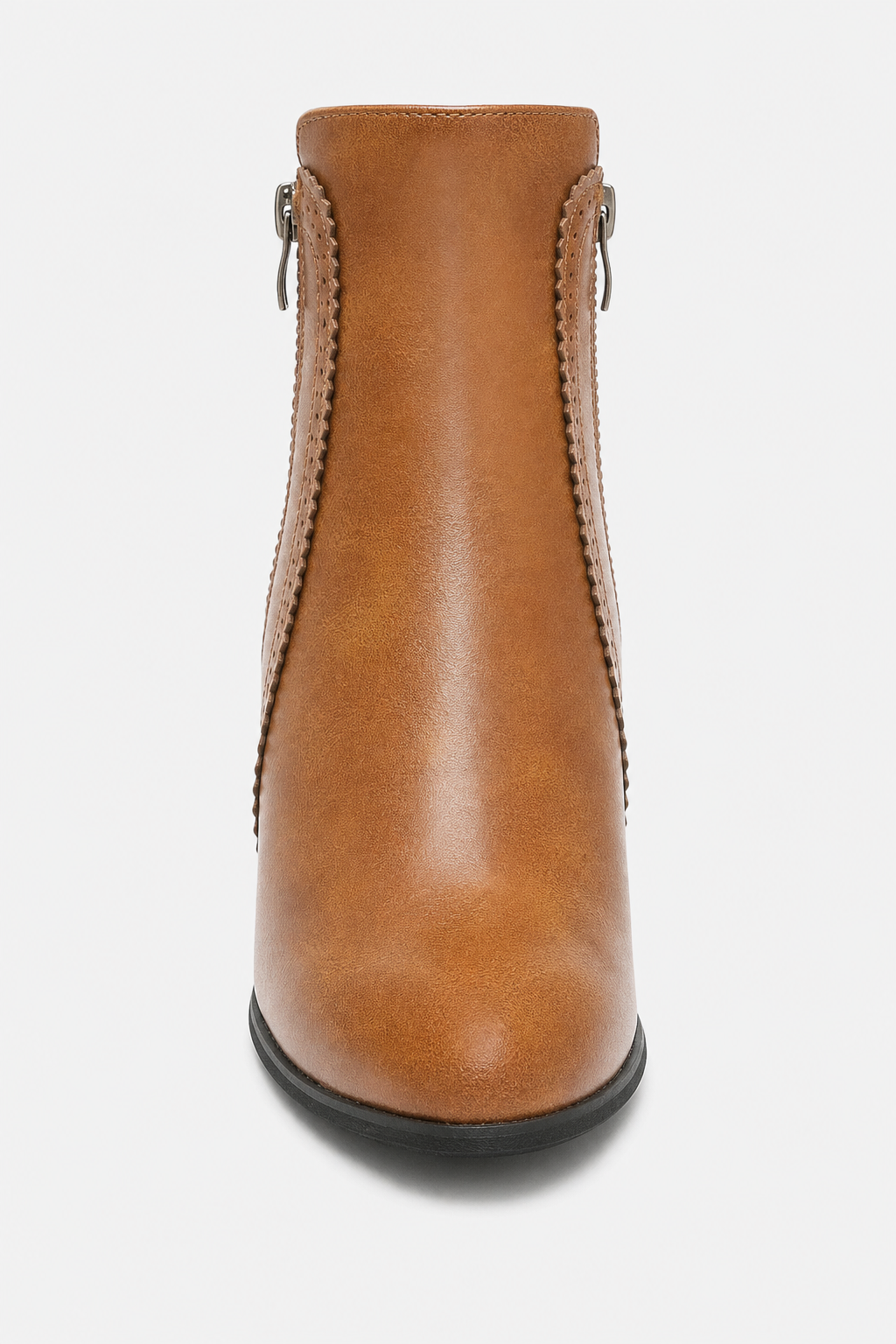 Bottines Camel à Talon Bloc avec Bordure Festonnée