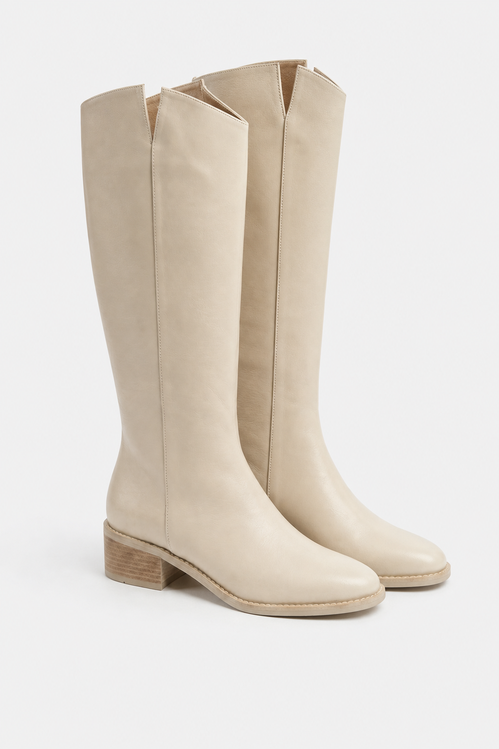 Bottes Santiags Montantes en Similicuir Crème