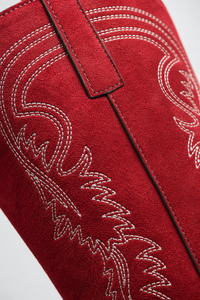 Bottes de Cowboy Mi-Hautes en Daim Rouge à Broderies Western