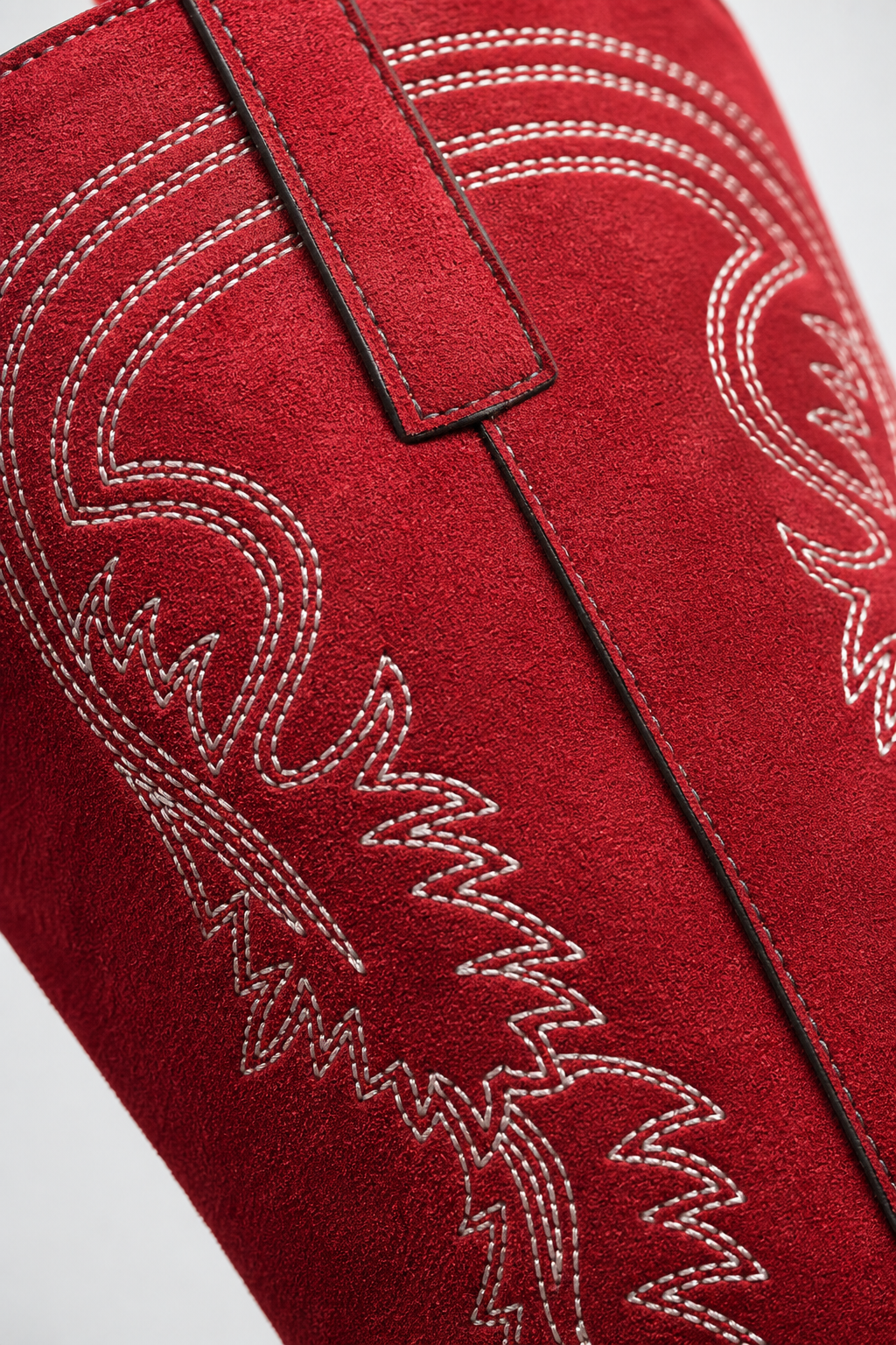 Bottes de Cowboy Mi-Hautes en Daim Rouge à Broderies Western