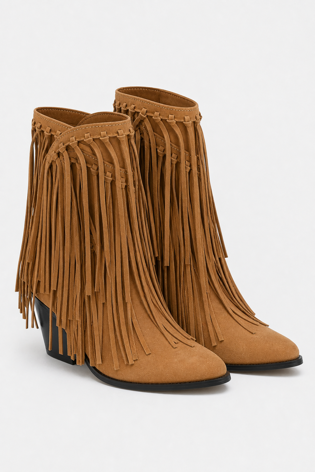 Bottines Country en Daim Camel à Franges Mi-Mollet