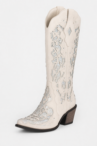 Bottes Western Crème à Broderies Argentées Brillantes