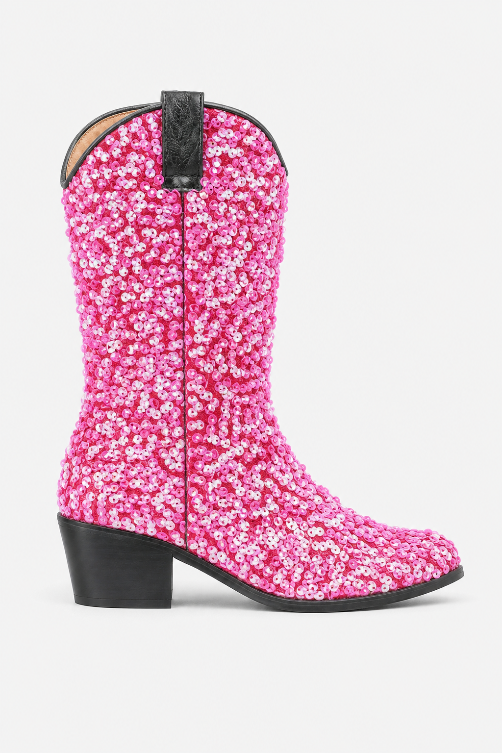 Bottes Santiags Scintillantes à Paillettes Roses