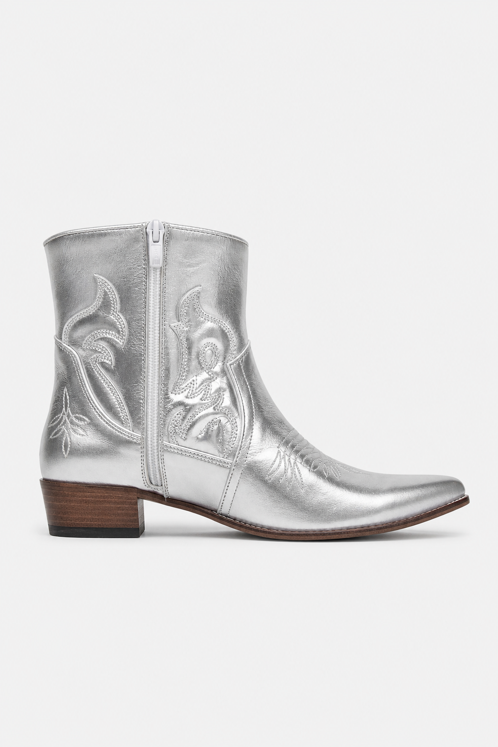 Bottes Santiags Argentées Métallisées à Broderies