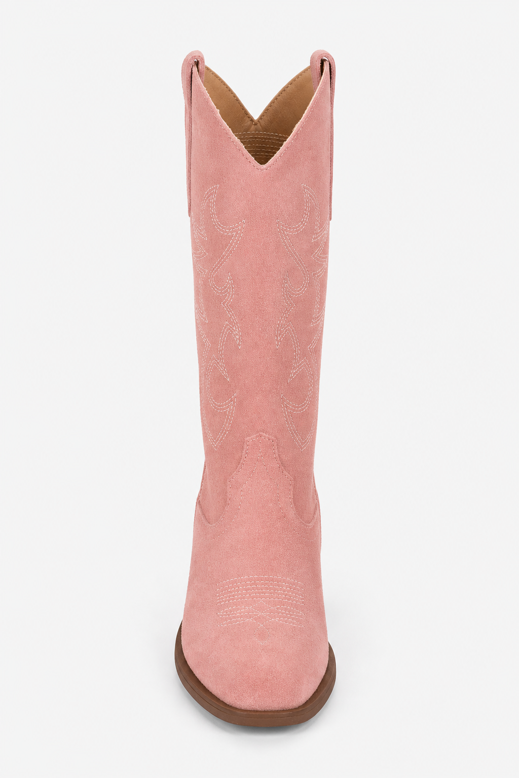Bottes Santiags Rose Poudré en Daim à Broderies Western