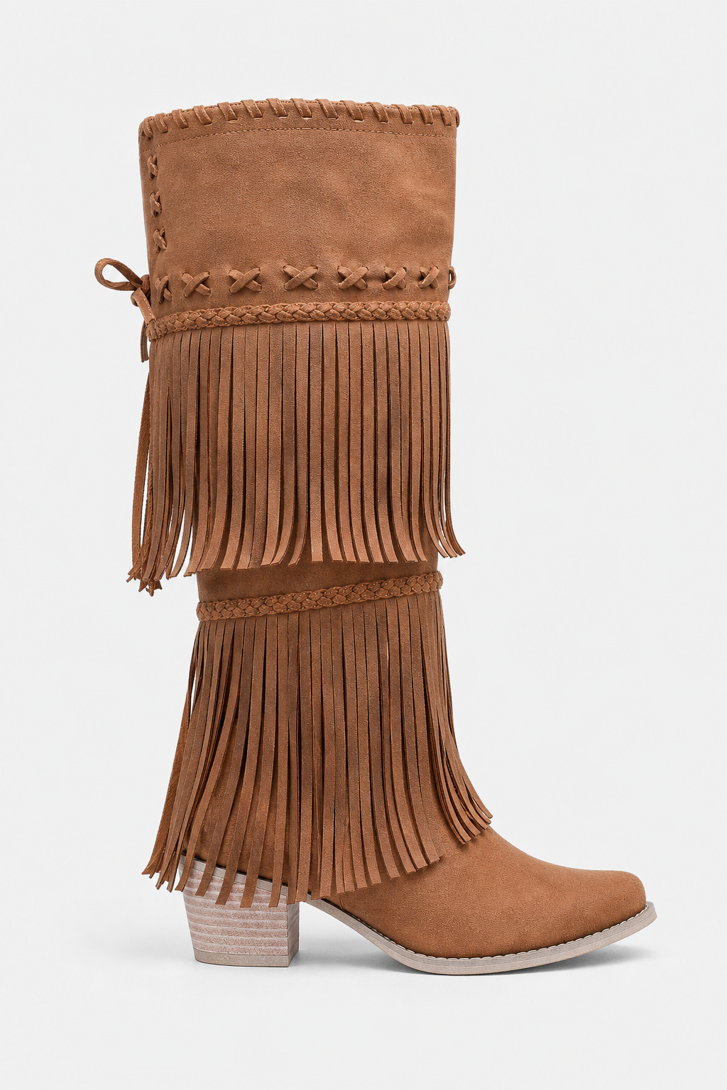 Bottes Marron en Daim à Franges Bohèmes