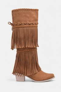 Bottes Marron en Daim à Franges Bohèmes