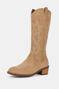 Bottes Santiags en Daim Camel à Motifs Brodés