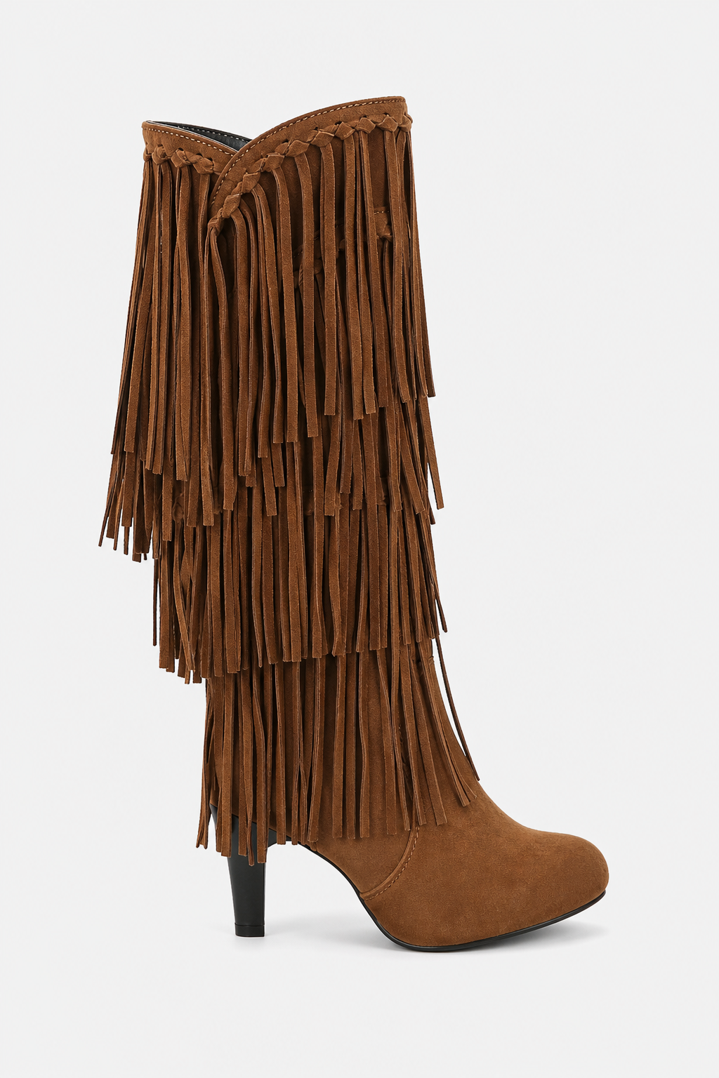 Bottes Cavalières en Daim Marron à Franges