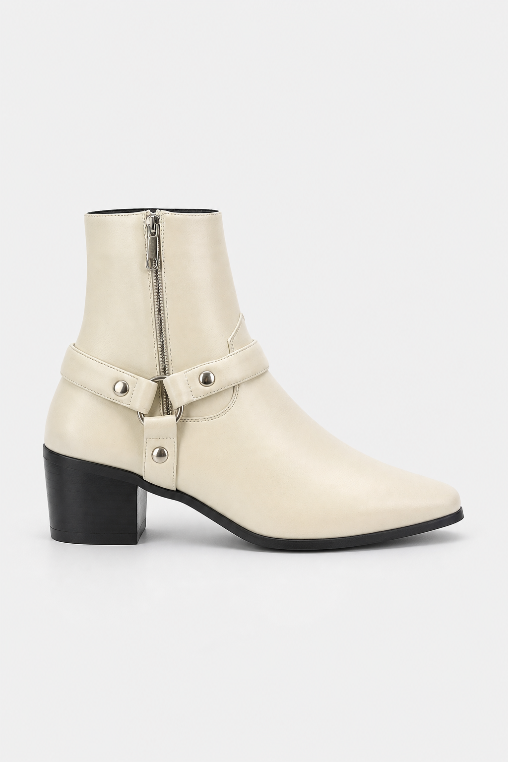 Bottines Santiags Crème à Brides et Bout Pointu