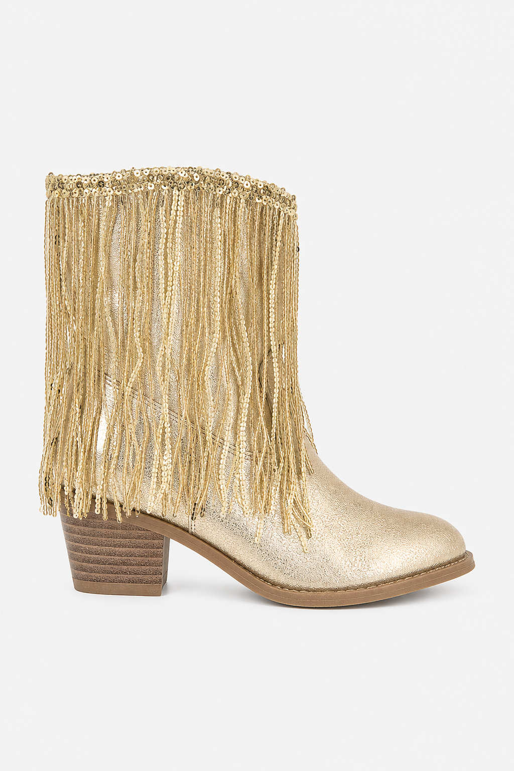 Bottines Santiags Dorées à Franges et Paillettes