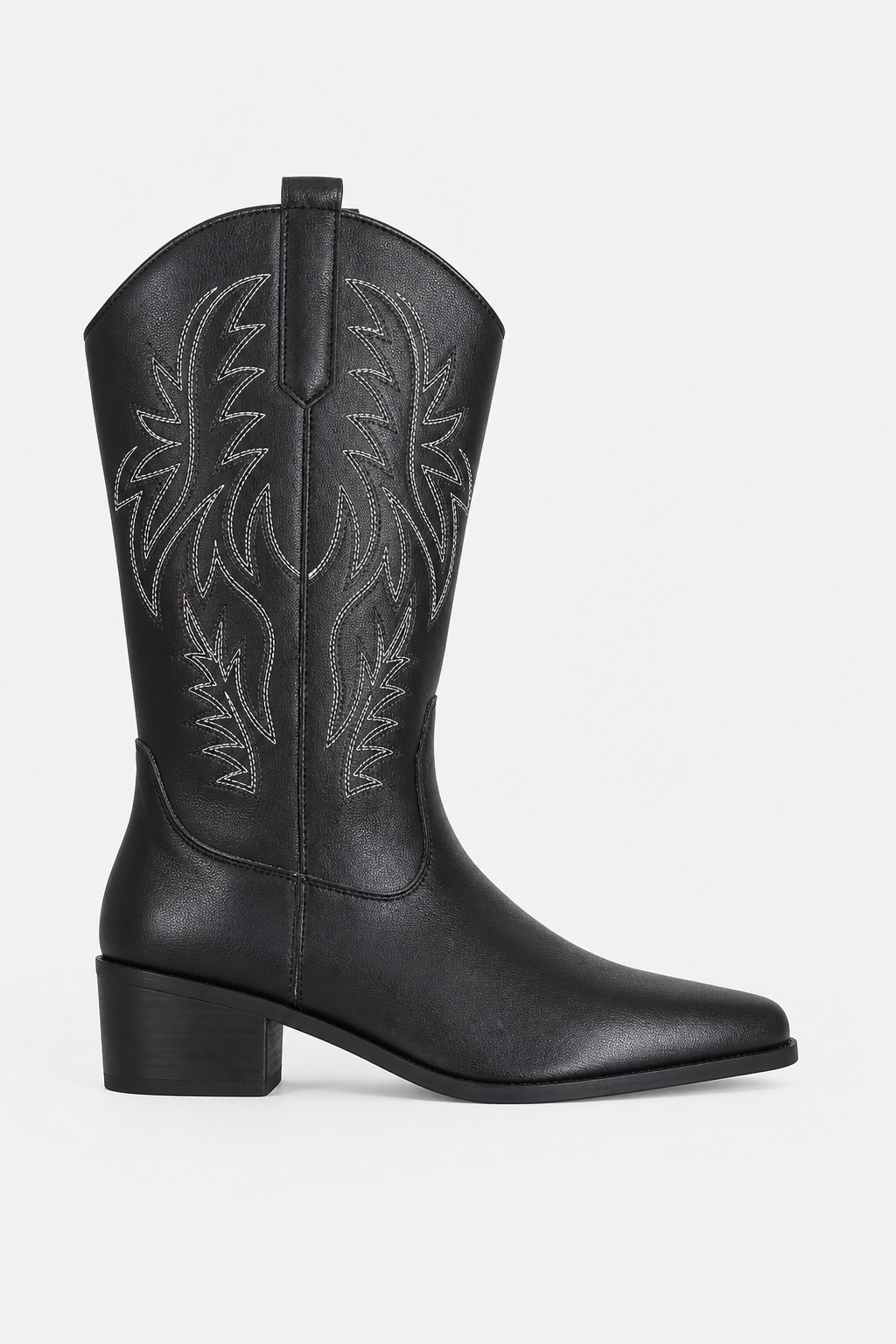 Santiags Noires en Similicuir à Broderies Western