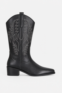 Santiags Noires en Similicuir à Broderies Western