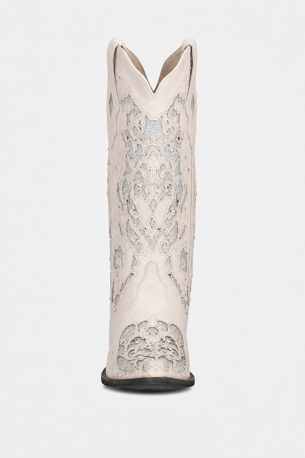 Bottes Western Crème à Broderies Argentées Brillantes