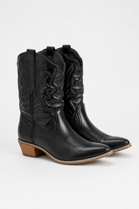 Bottes Santiags Noires Brodées en Similicuir