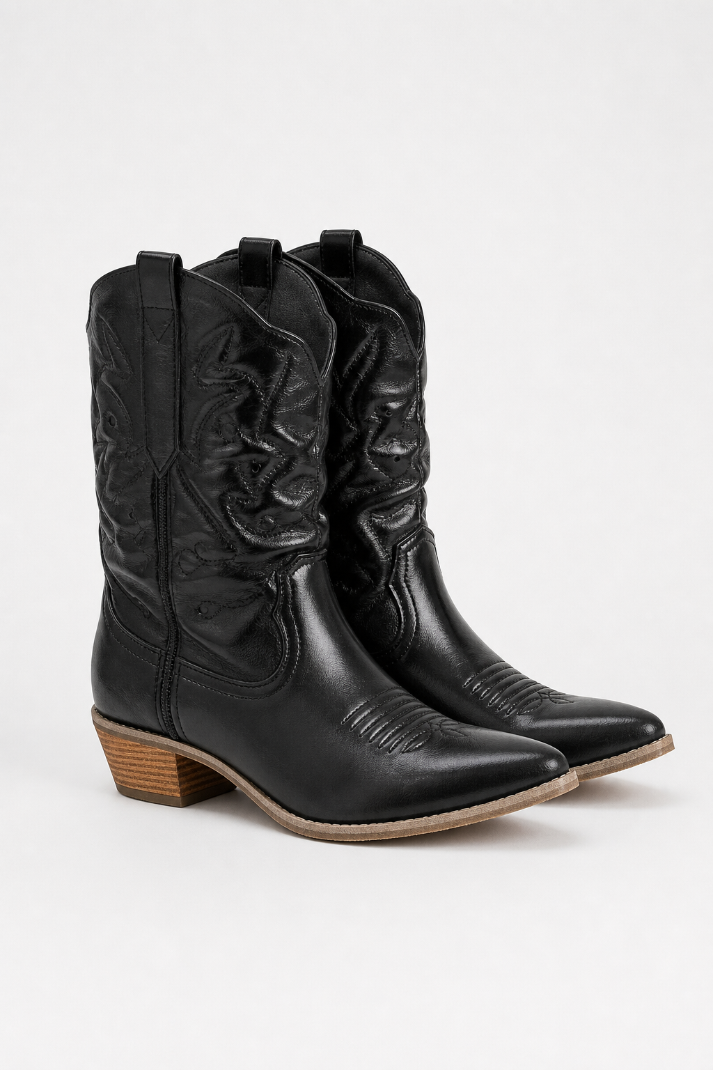 Bottes Santiags Noires Brodées en Similicuir
