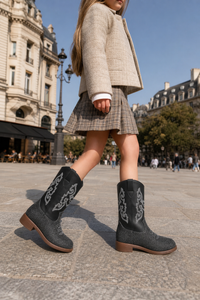Bottes Santiags pour Enfant Noires Pailletées Brodées
