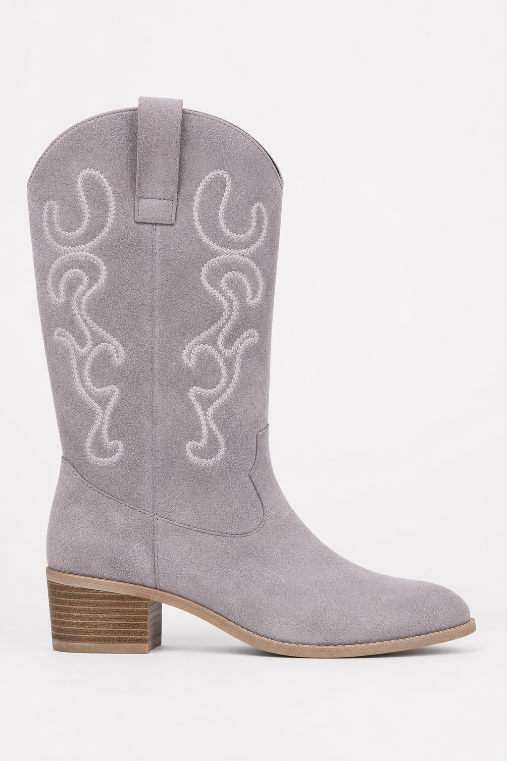 Bottes Santiags en Daim Gris à Motifs Flamme
