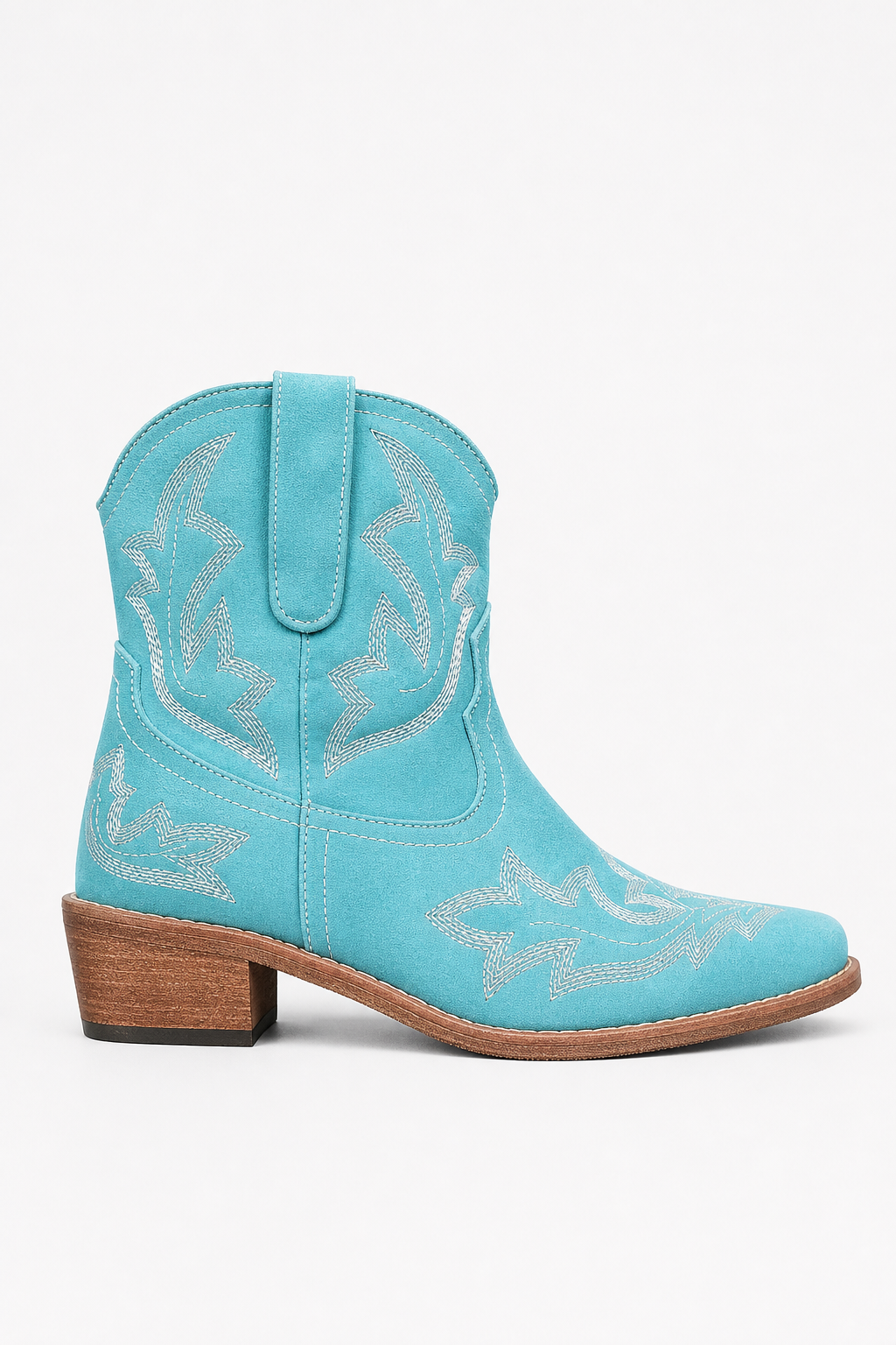 Santiags Courtes en Daim Turquoise Brodées