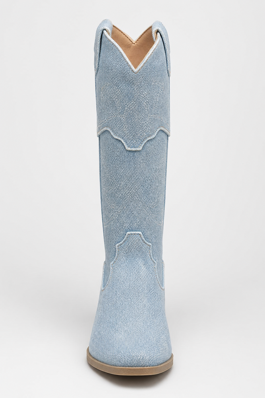 Bottes Santiags en Denim Bleu Clair Brodé à Talon 5cm