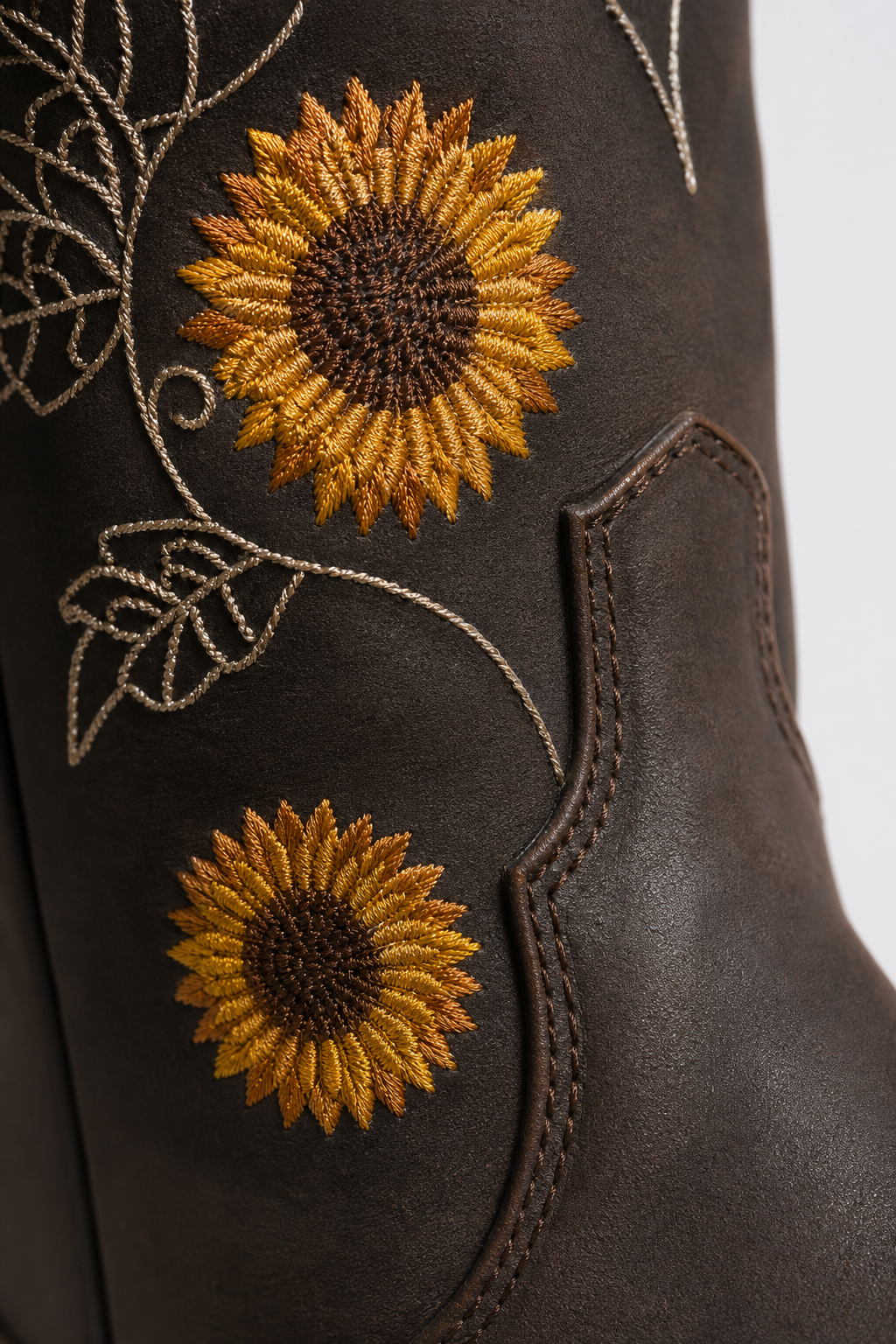 Bottes Santiags Marron Foncé à Broderies Tournesols