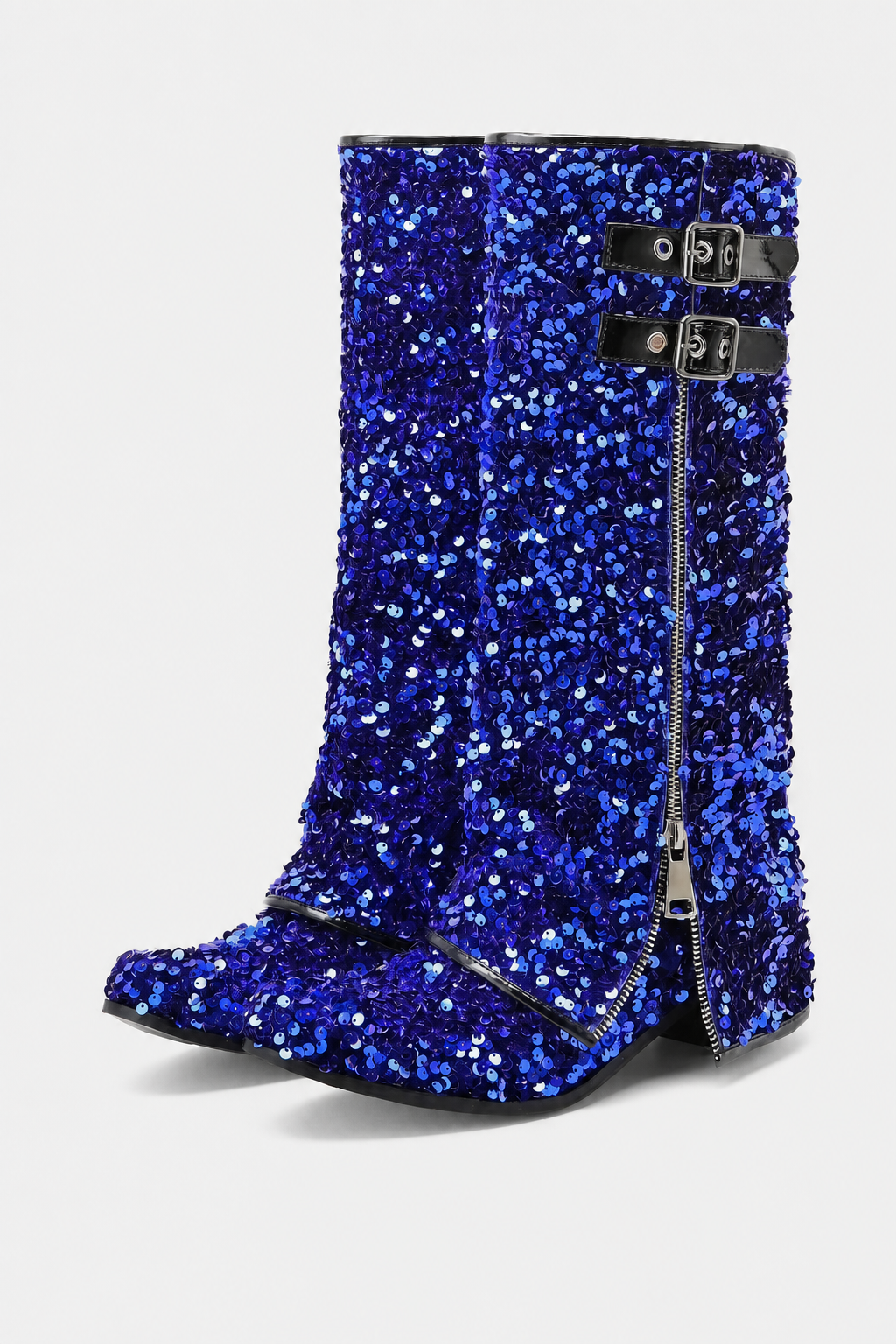 Bottes Santiags Pailletées Bleu Roi à Boucles