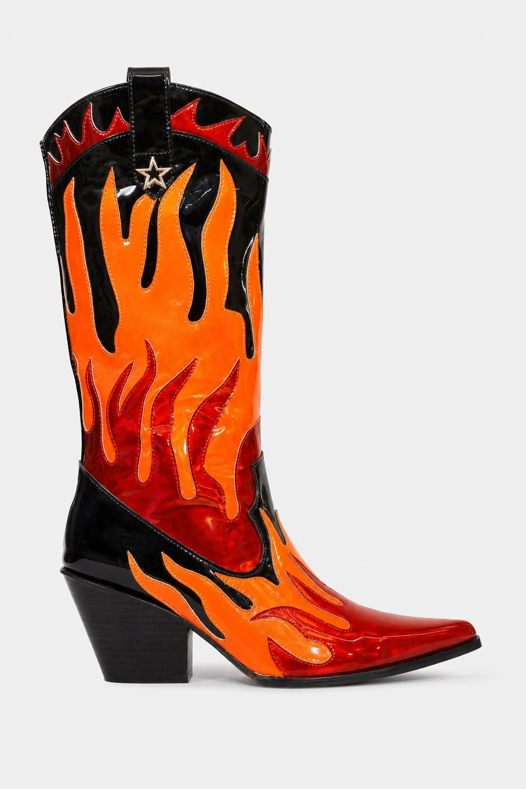 Bottes Santiags Vernies Noires à Flammes Oranges