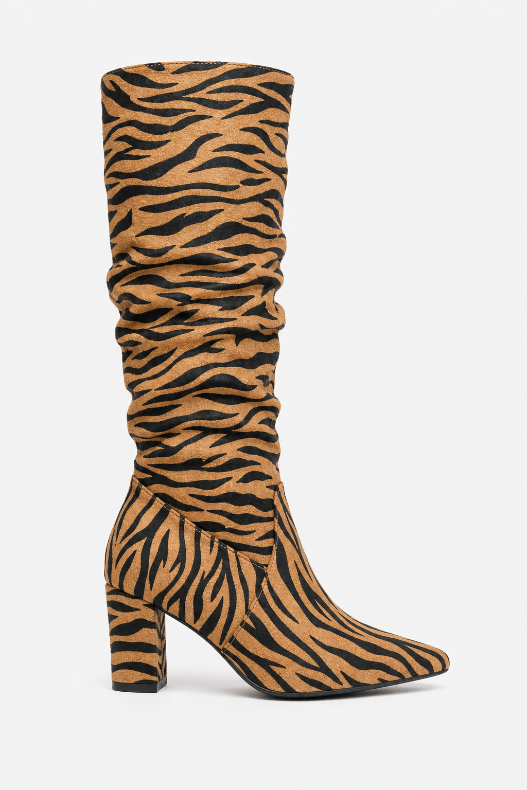 Bottes Hautes Froissées en Simili Daim à Motif Tigre