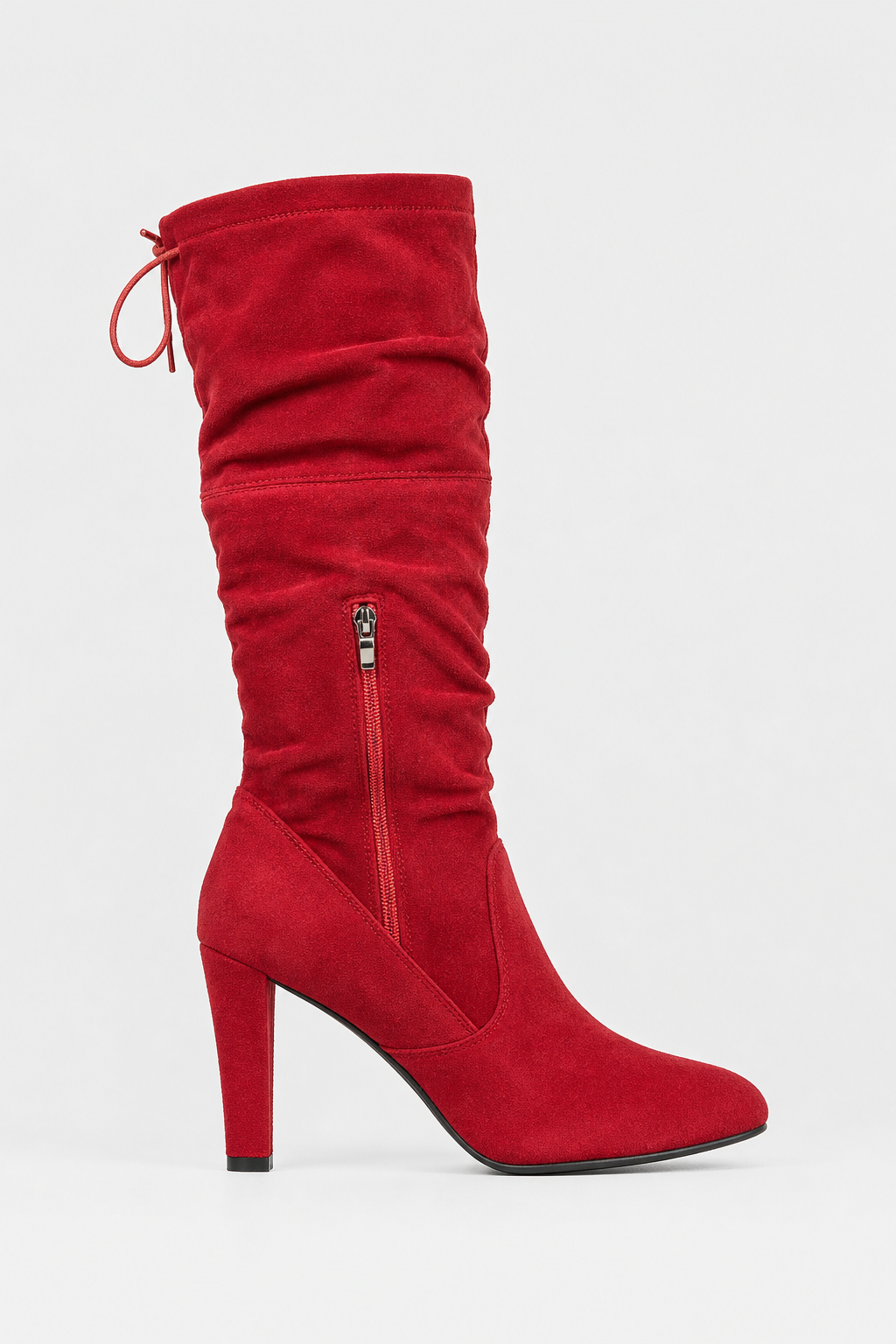 Bottes Cuissardes en Suédine Rouge à Talon Carré