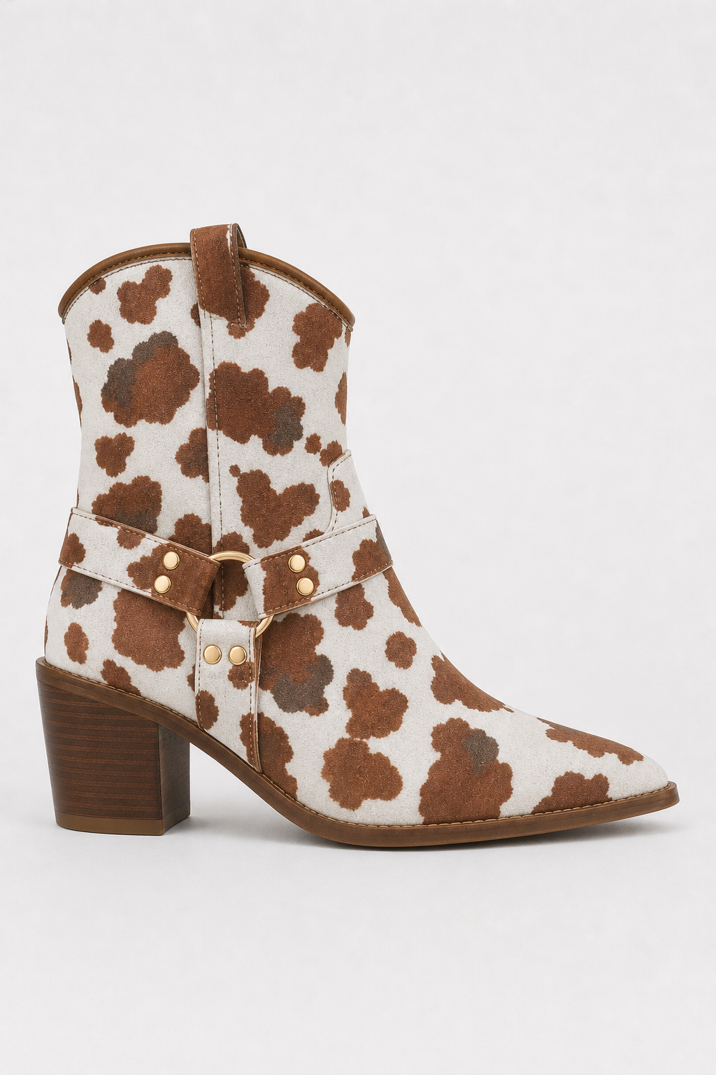 Bottes Santiags Basses à Motif Vache Blanc et Marron