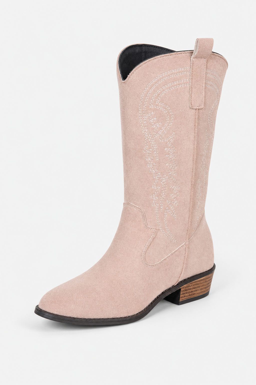 Bottes Santiags en Daim Rose Poudré à Broderies