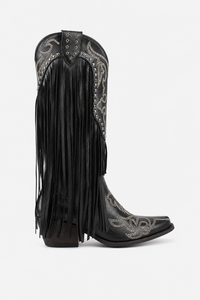 Bottes Santiags Noires à Franges et Broderies Argentées