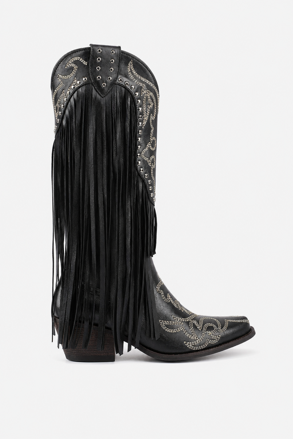 Bottes Santiags Noires à Franges et Broderies Argentées