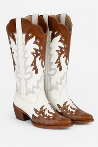 Bottes Santiags Blanches et Cognac à Broderies Western
